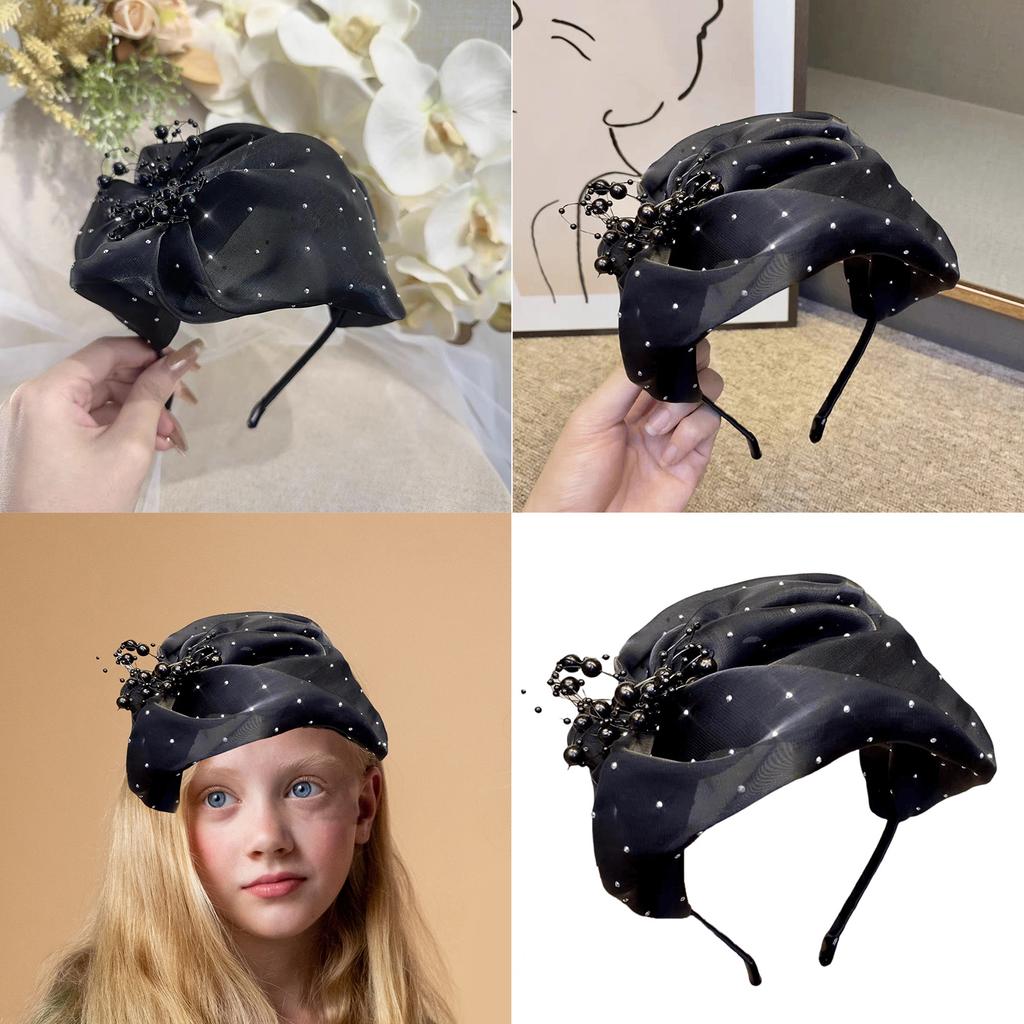 Fascinator Headband Hat for Women Halloween Headwearear with Beaded Hair Accessory Headpiece Hair Decoration for Party
