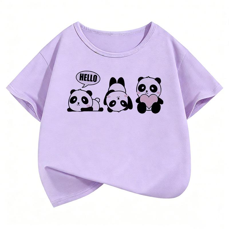 Cute and Fashionable Boys' and Girls' Summer and Spring Casual Tops T-shirts Short-sleeve Panda Funny T-shirt Animal Children's T-shirt