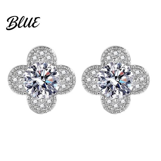 Women Earrings 1 Pair Stud Cubic Zirconia Inlaid Four-Leaf Clover