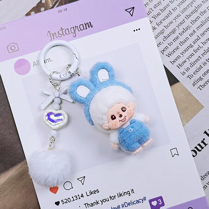 Cartoon Plush Monchhichi Keychain Pendant Cute Plush Monkey Pendant Phone Chain Decoration Monchhichi Mini Plush Bag Pendant