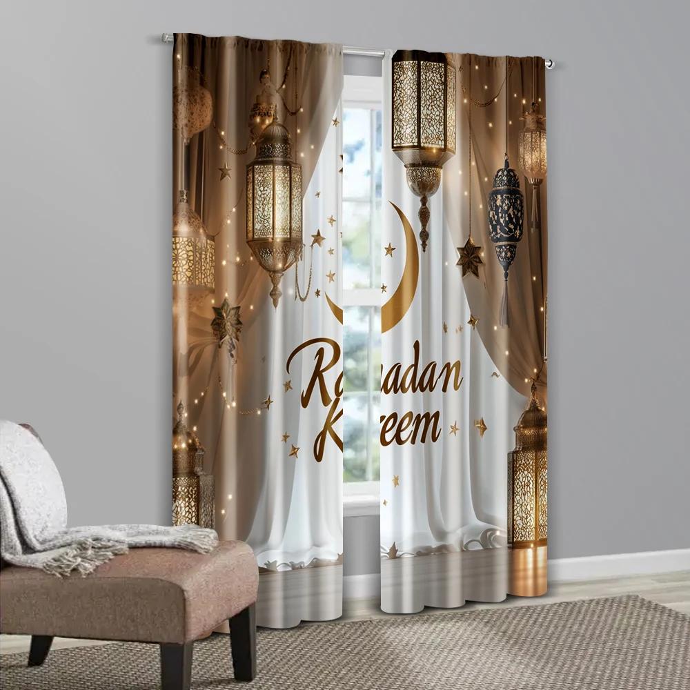 2 szt. Popularne Panele Zasłonowe Ramadan Księżyc Poliester Tkany Poliester Tkany (bez pręta) Na wszystkie pory roku Idealne do domu i biura