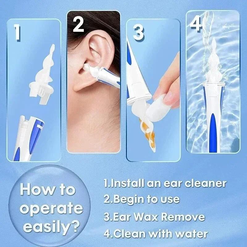 Silicone 360 Degrees Rotating Spiral Ear Cleaner Ear Wax Removal Tool with Replacement 16pcs Ear Picker Spoon Tool
