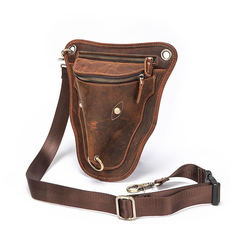 Genuine Quality Leather Men Design Casual Travel Messenger Cross-body Sling Bag Fashion Fanny Waist Belt Pack Leg Drop Bag