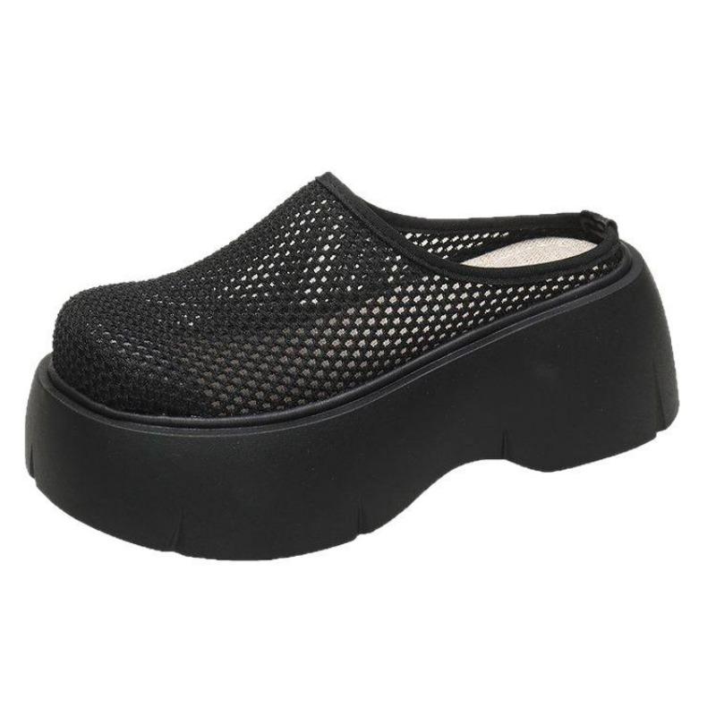 Mesh High Heels Mules Damen Hausschuhe Schuhe Wedges Marke Plateau Sandalen 2025 Sommer Kleid Slingback Pumps Pantoletten