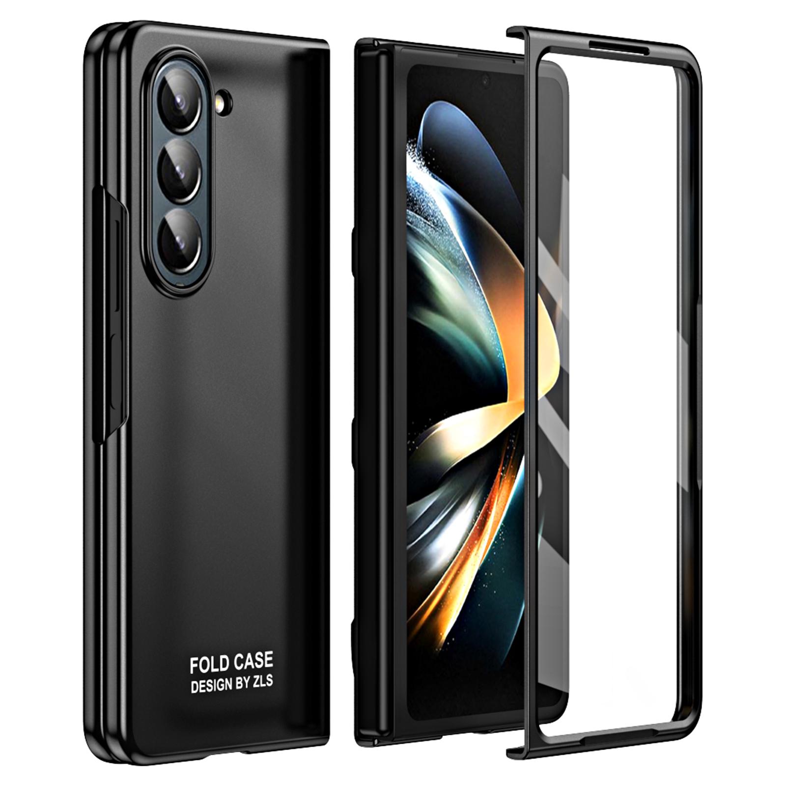 

For Samsung Galaxy Z Fold5 5G Phone Case Hard PC Scratch Resistant Cover with Tempered Glass Film Black