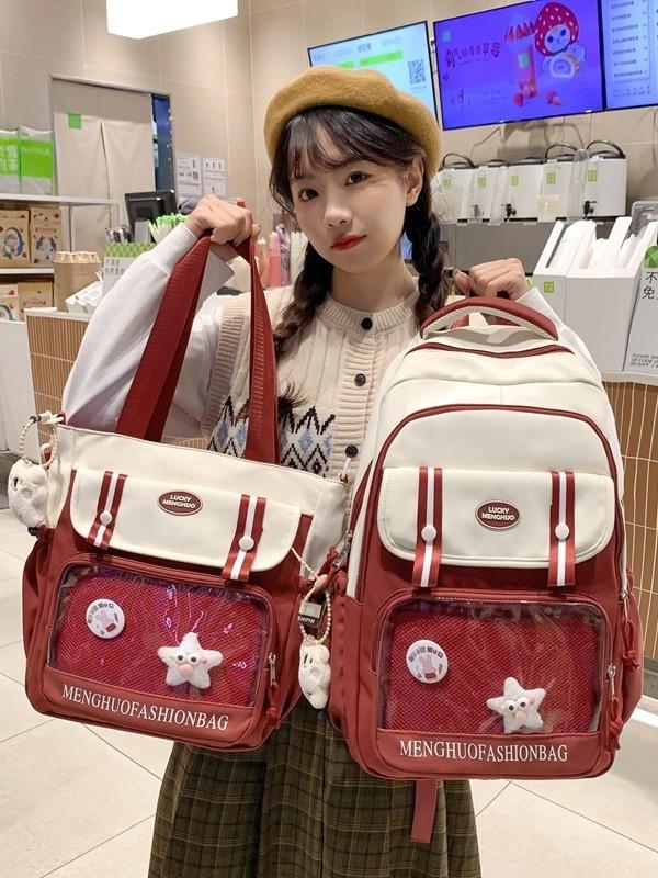Color Contrast Student Backpack With Nylon Construction And Multifunctional Design