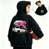 New Autumn Winter Kids Hooded Sweatshirt Japanese Style Sports Car Sakura Front Back Print Boys Girls Streetwear Hoodie