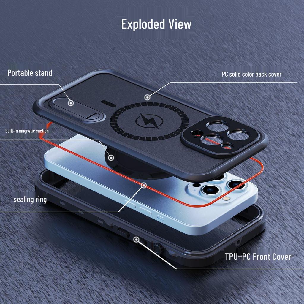 Red Pepper Magnetic Waterproof Case for iPhone 13 Pro Max - Outdoor Diving Sports Protective Cover