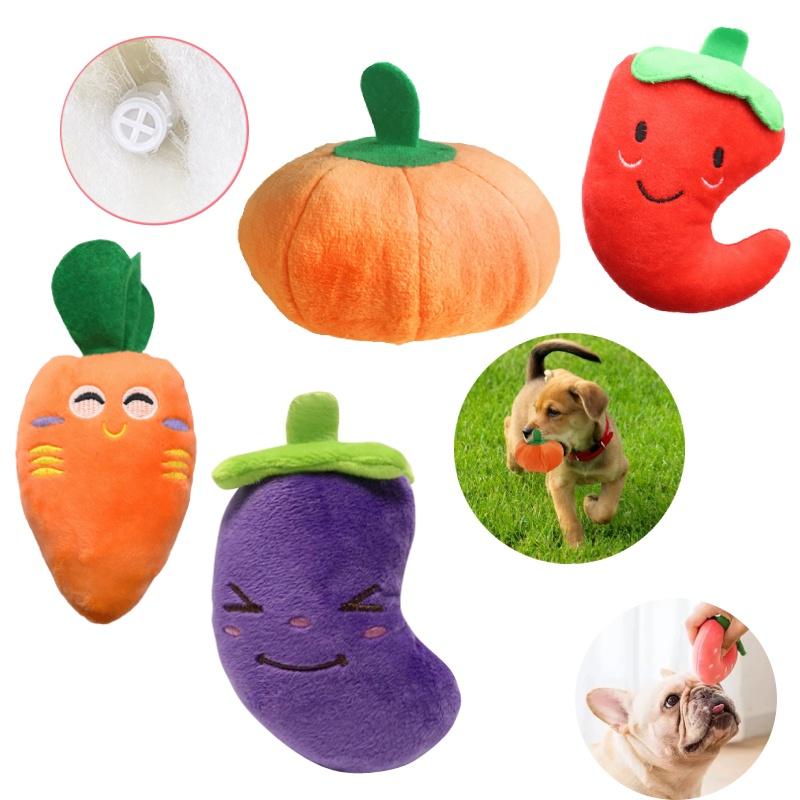 2023 Pet Dog Plush Toy With Sound Soft And Huggable Carrot Pepper Pumpkin And Eggplant Wholesale