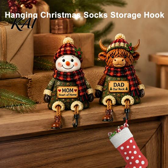 Organizer Hook Christmas Stocking Holder, Mantel Resin Sitting Leg Hook, Unique Hanger Festive Character Ornament for Holiday Home Fireplace