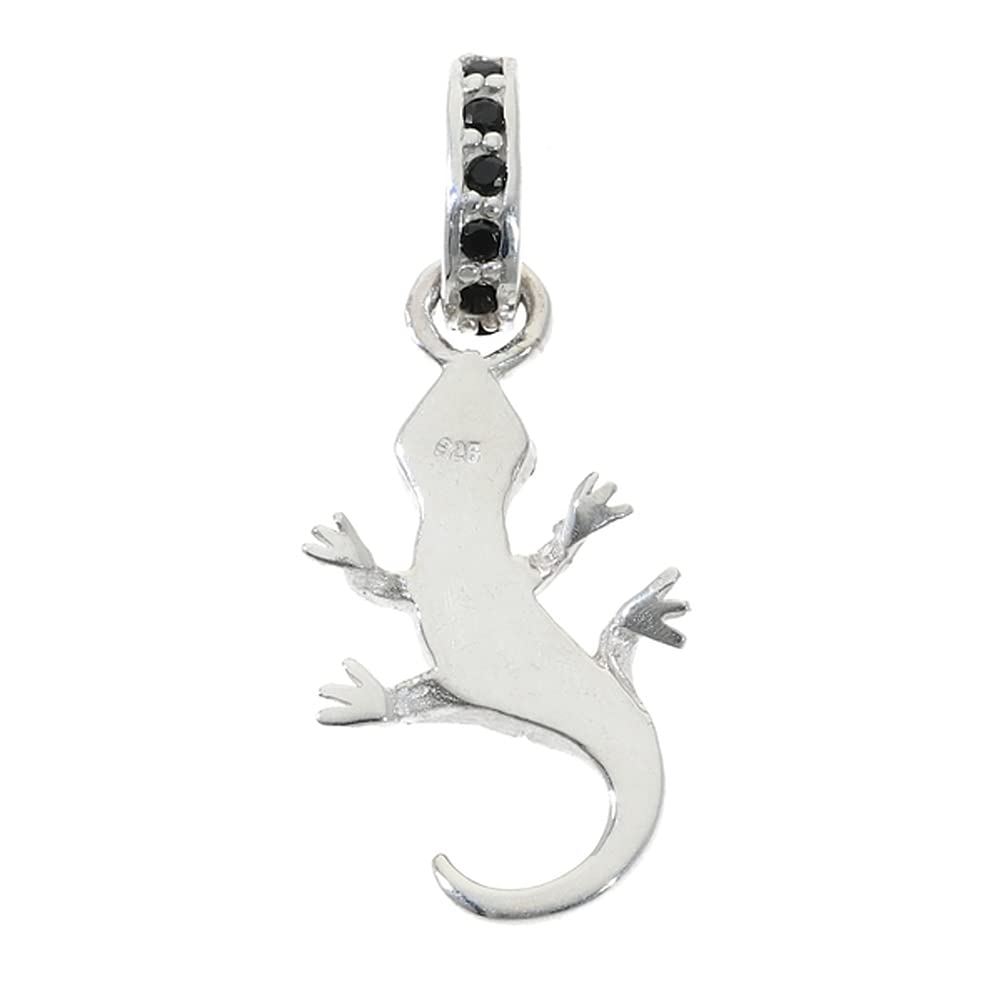 [Shinjuku Gin no Kura] Lizard Black Zirconia Pendant Necklace Charm (Chain Not Included) Silver 925 Reptile Newt Gecko