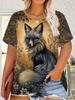 Summer Fashion Fox Animal 3D Print T-Shirts Women Casual Short Sleeve Round Neck T Shirt Harajuku Y2K Tees Tops Female Clothing