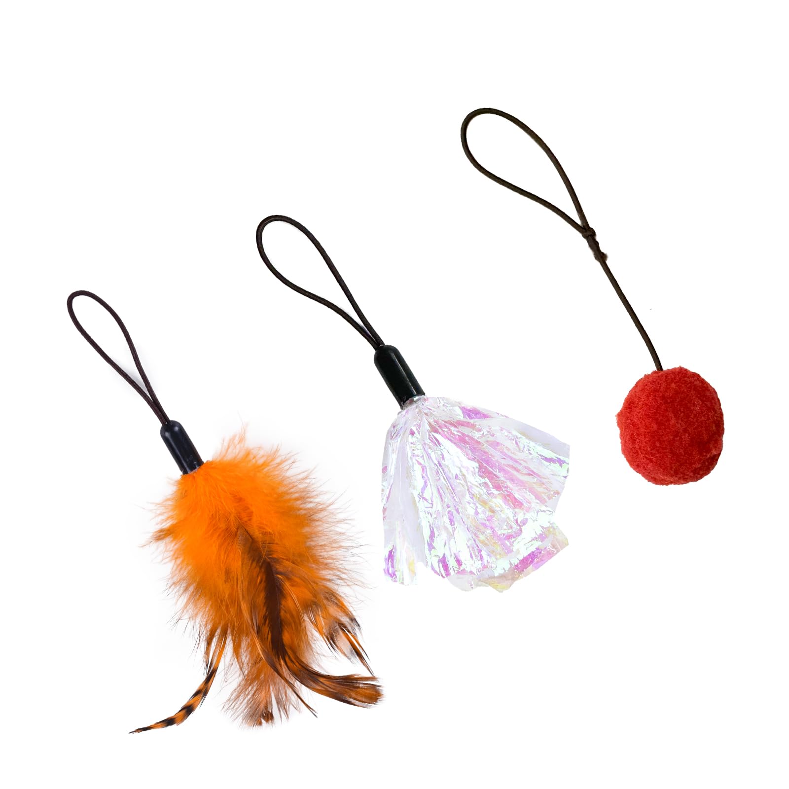 

ORSDA Cat Toy Set with Feather Crinkle and Ball for Indoor Cats and Kittens T96-A 3-Piece Tail, Ball, Pom-Pom