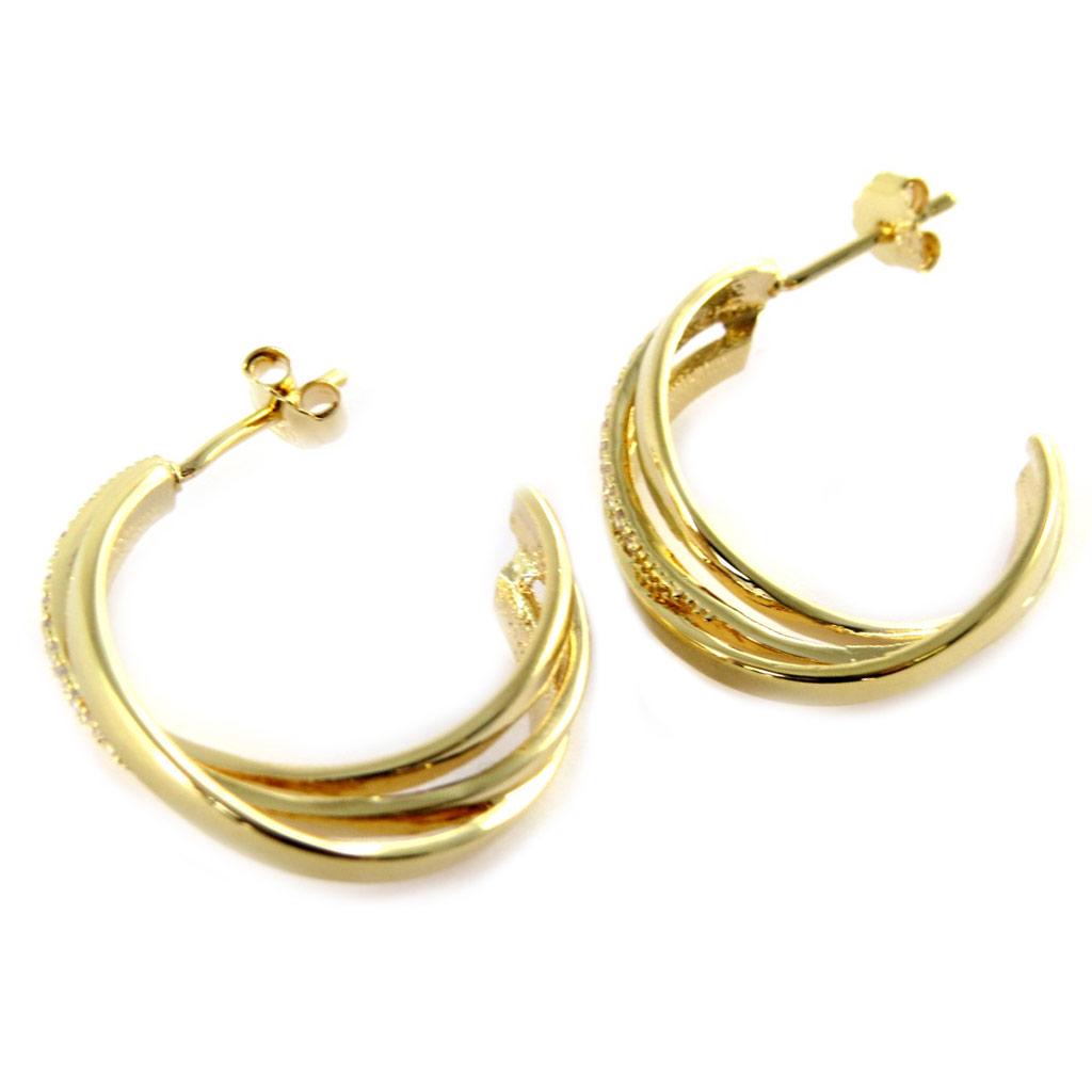 Les Trésors De Lily [N5328] - Cercei creoli placați cu aur 'Sissi' alb auriu - 24 mm 8 mm