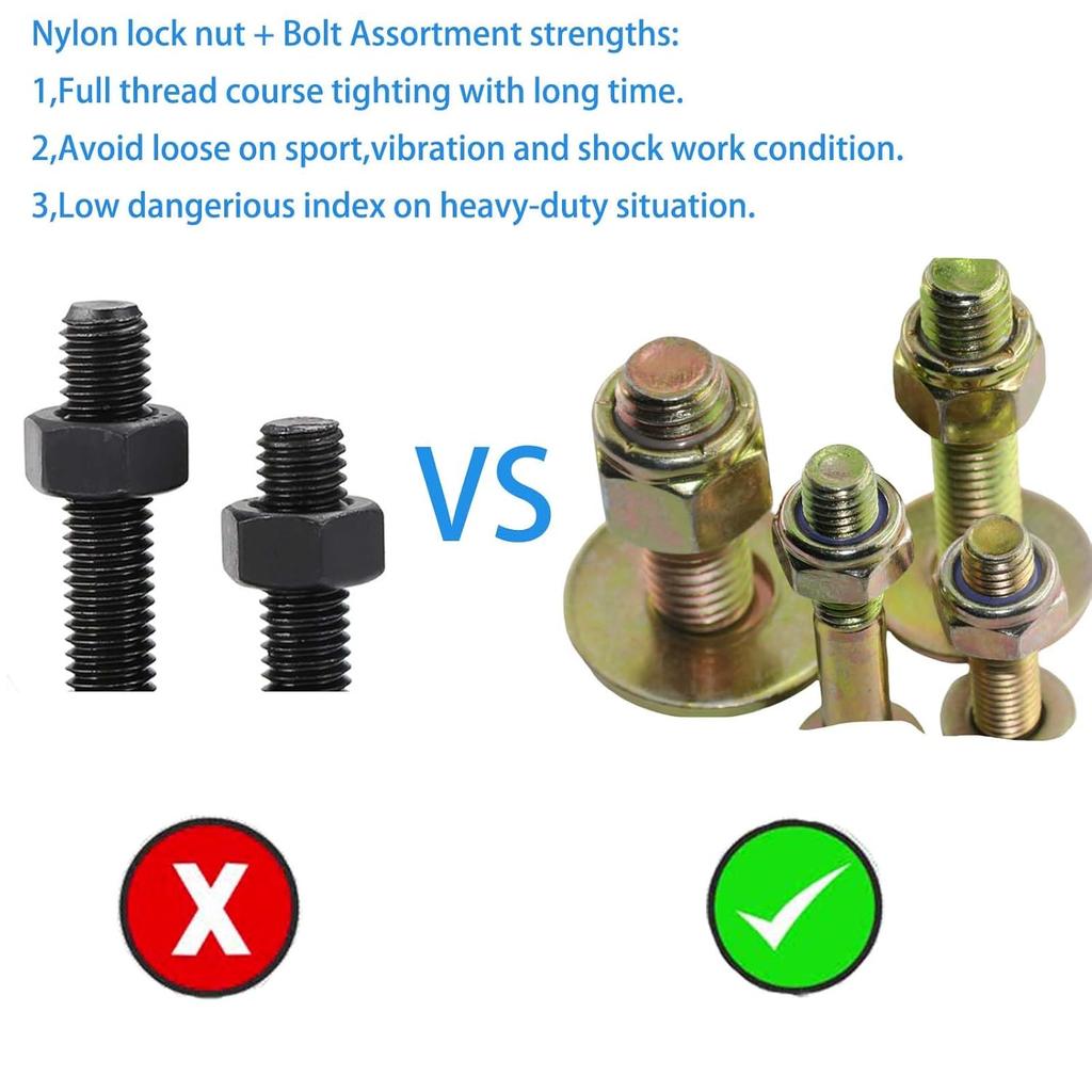 1/2" x 10" Hex Head Bolt by Color Galvanization with Nylon Lock nut and Large Size Washer Assortment Kit,Alloy Steel,Grade 5.(4pcs Pack)