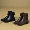 Autumn Winter Women Thick Heel Ankle Boots Fashion Leather Knitted Combination Shoes Square Toe Modern Short Botas Para Mujer
