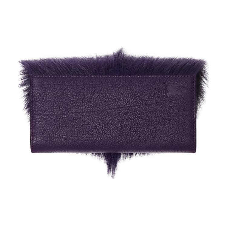 Burberry Embossed Fur Trim Leather Clutch