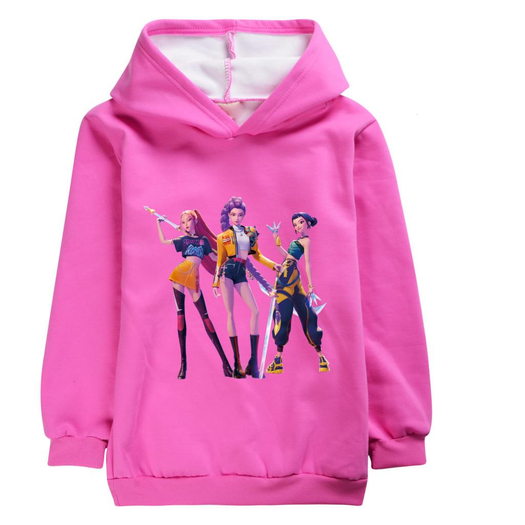 5031 Girls Kpop Rumi Zoey Mira Print Long Sleeves Velvet Warm Hoodie