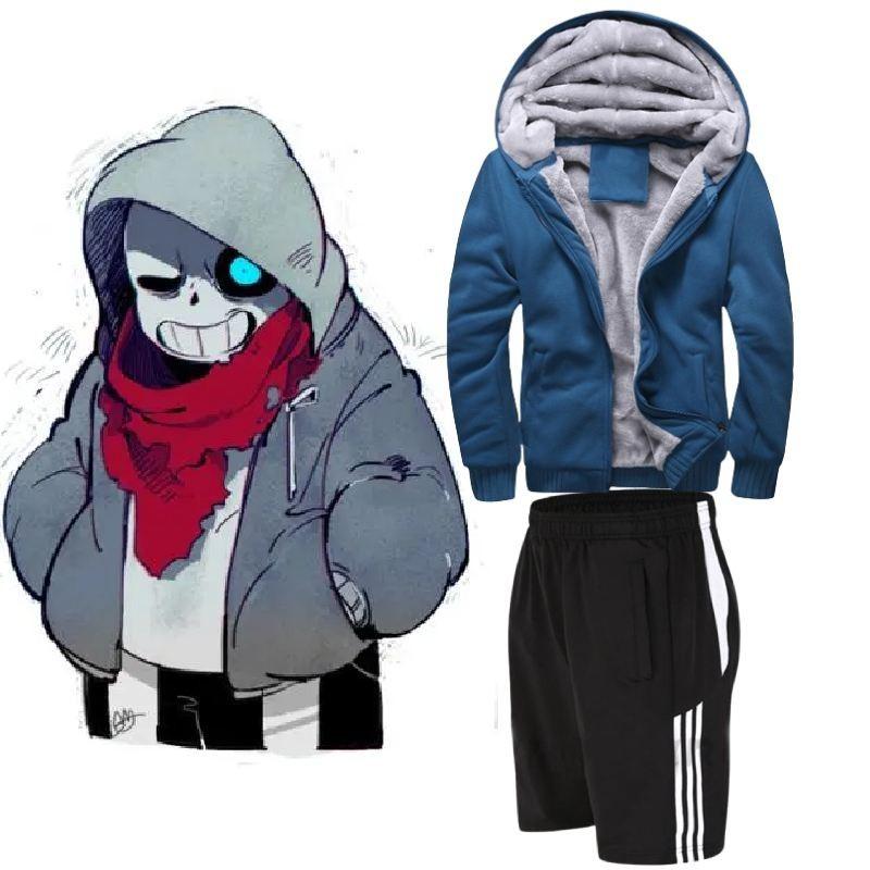Undertale Sans Cosplay Set Hoodie Shorts Long Socks Mask Gloves Keychain**