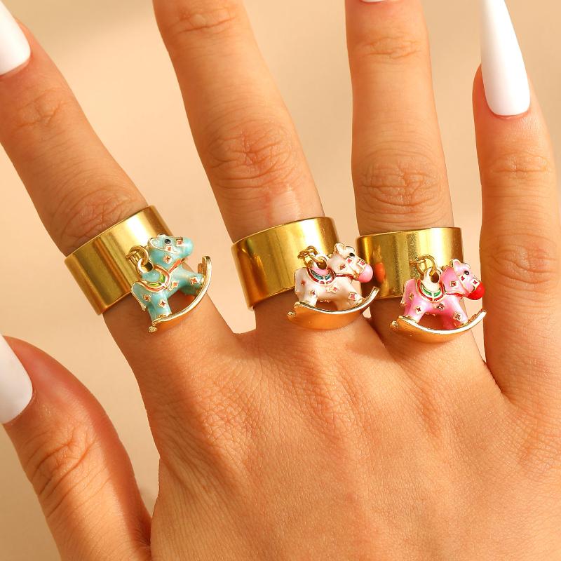 Fashion Enamel Colored Pony Pendant Ring Creative Exquisite Horse Opening Women Pendant Rings Jewelry Accessories Gifts
