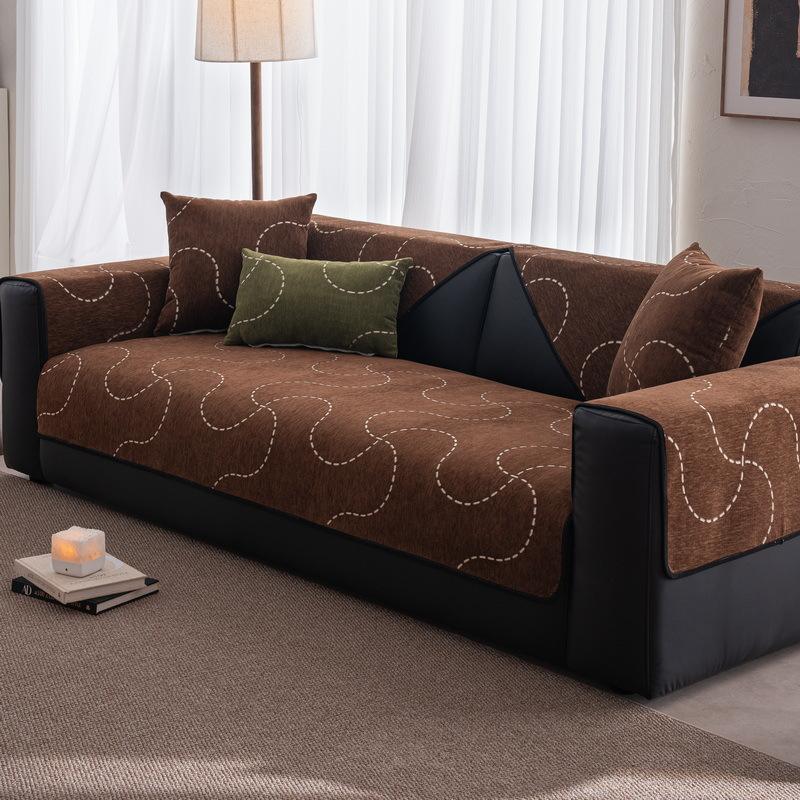 Straight Row Sofa Cushion  New Four-Season Universal One-Piece Cover Towel Light Luxury High-End Seat Cushion Fixed Non-Slip