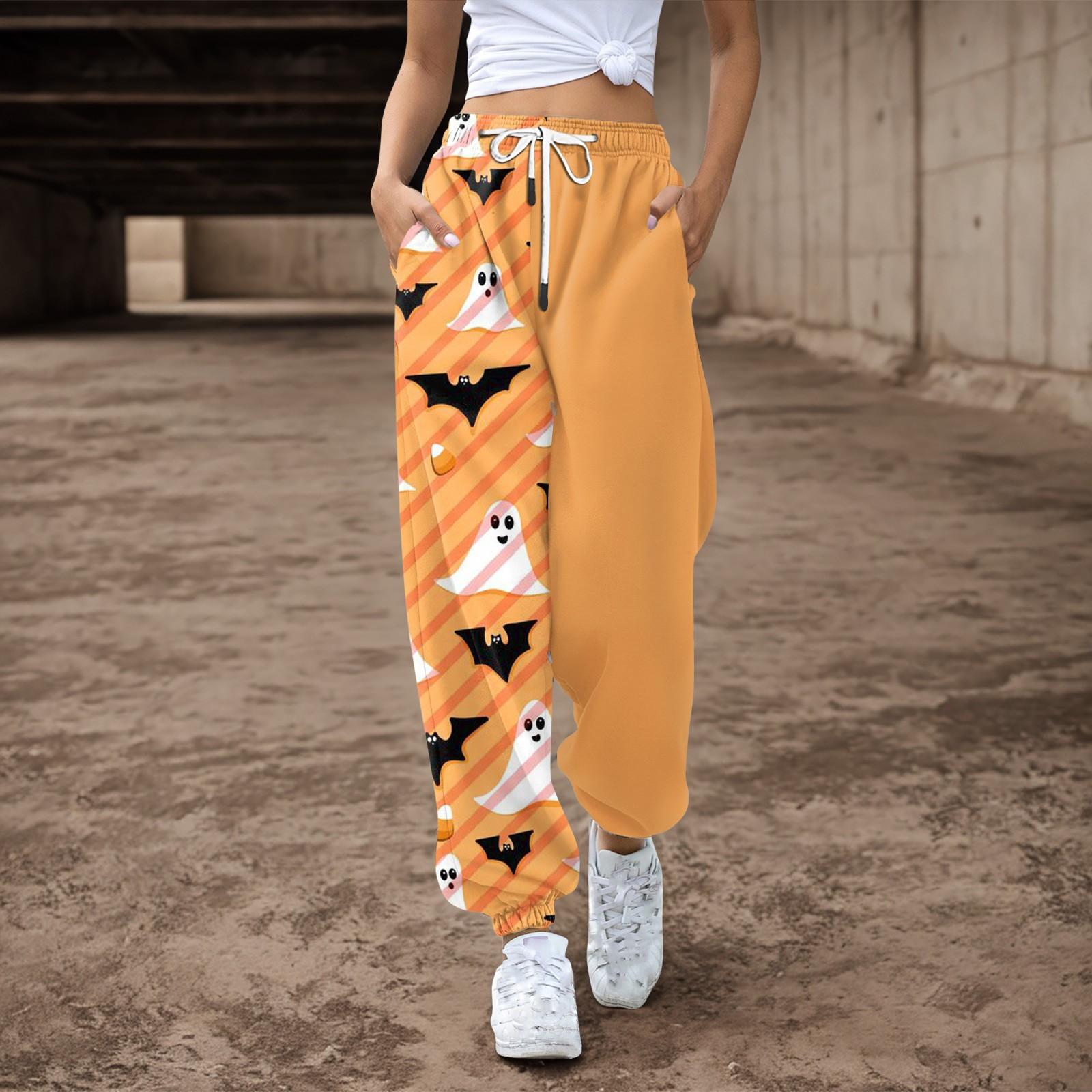 

Женские повседневные брюки с принтом на Хэллоуин, эластичные брюки с завязками на талии XXXL