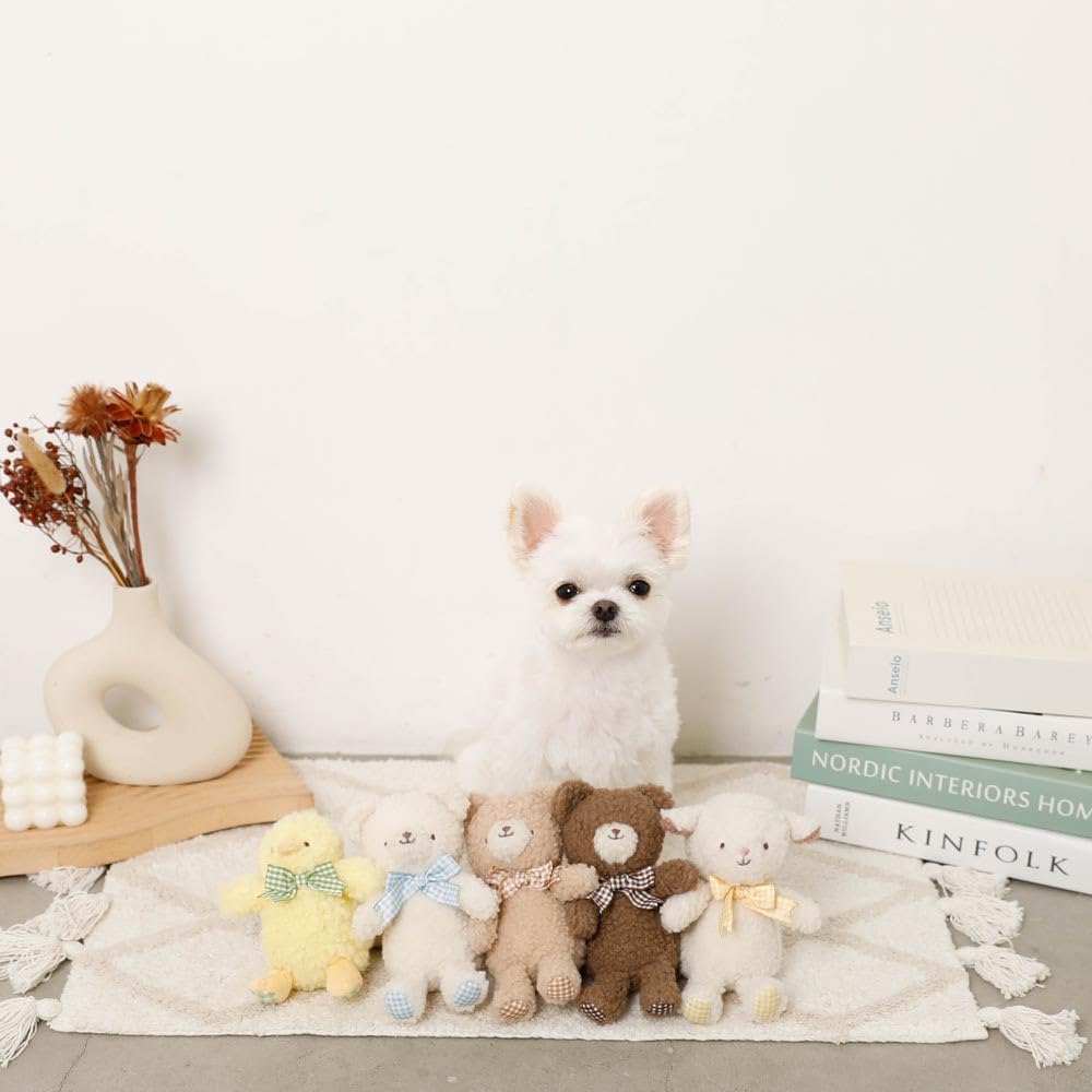 Gingham Check Ribbon Plush Squeak Toy for Small and Medium Dogs Popular Brand for Toy Poodles and Chihuahuas monchéri "Chick Toy" (FREE/Yellow) Cute,