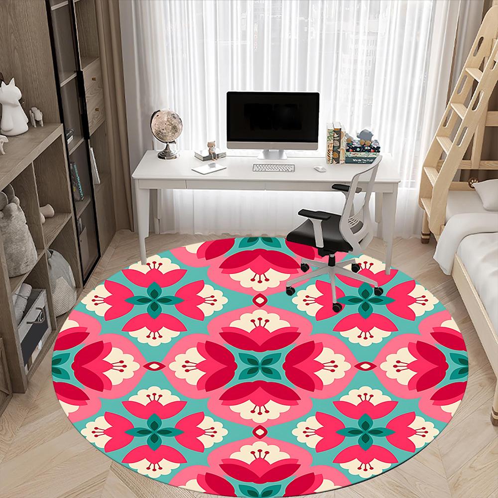 1 Stück Rundteppich mit Blumenmuster für das Büro, Teppich für Büro, Gaming, Leichte runde Bodenmatte yy260208047