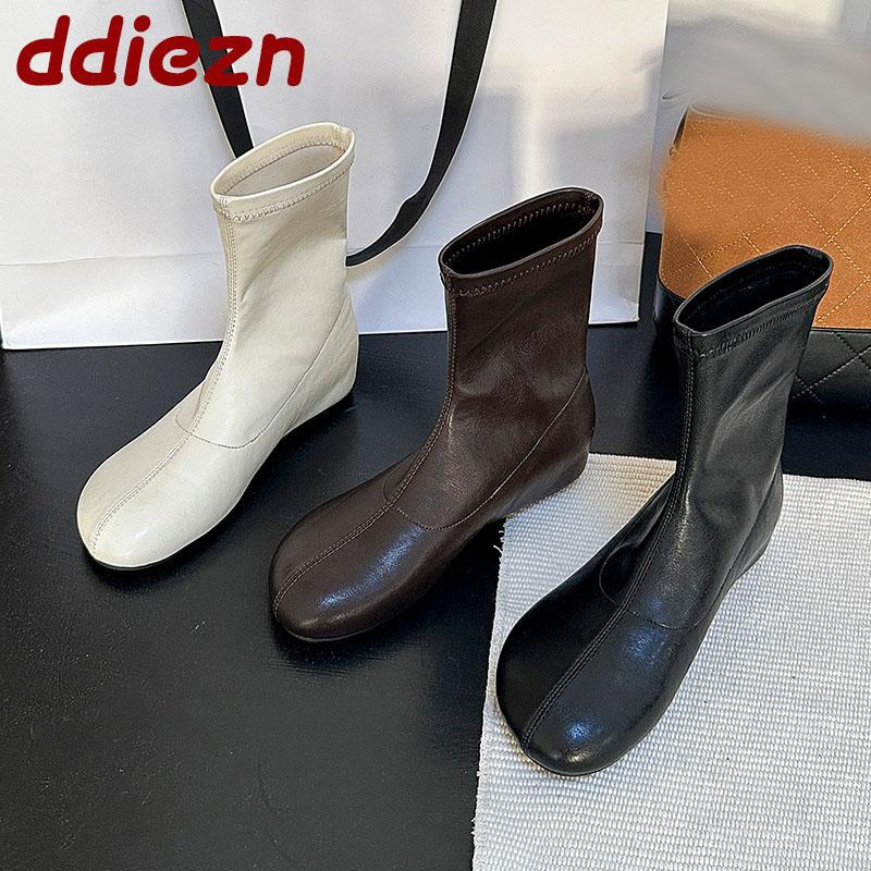 Female Height Increasing Shoes Ladies Modern Short Boots Round Toe Elastic Women Ankle Stretch Boots Slip On Shoes