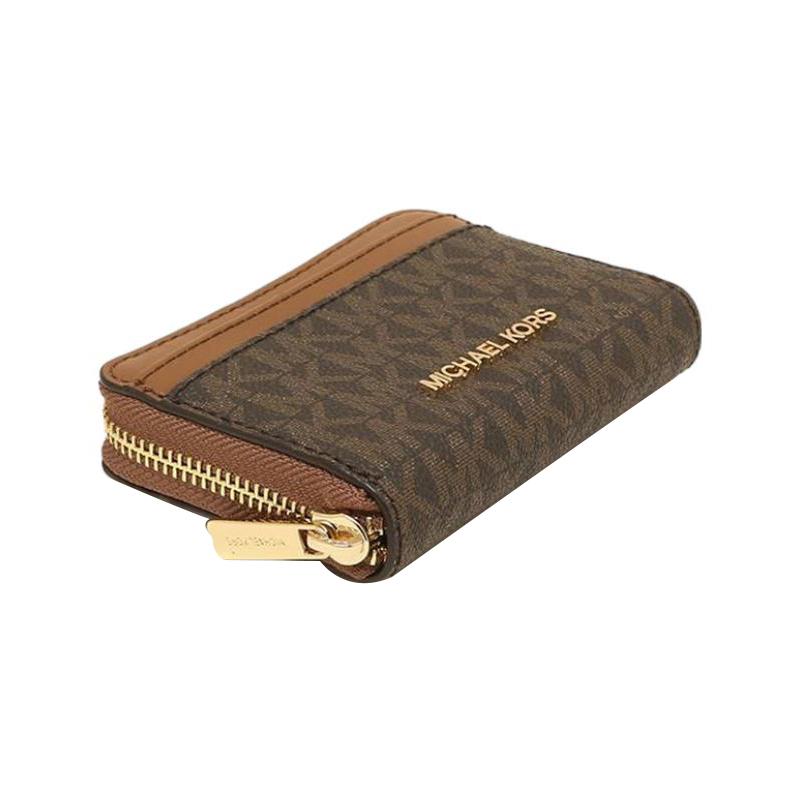 Michael Kors Jet Set Travel Logo Zipper Closure Coated Canvas Card Holder Wallet Regular Women's Brown