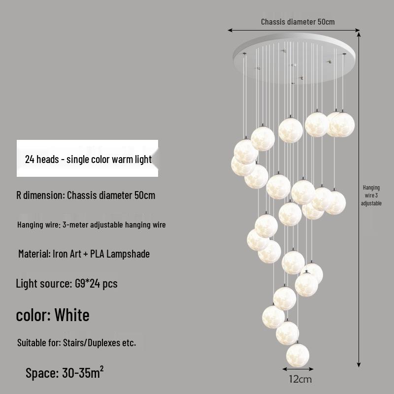 Modern Minimalist Moon Planet Staircase Pendant Chandelier for Duplex Villa Living Room