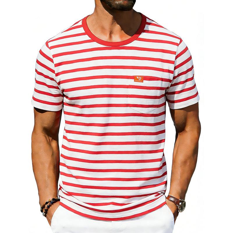 Men’s Summer Striped T-shirt: Loose-fit, Vintage-style, Commuter-friendly, Relaxed, Minimalist, Casual, Round-neck, Short-sleeved Top