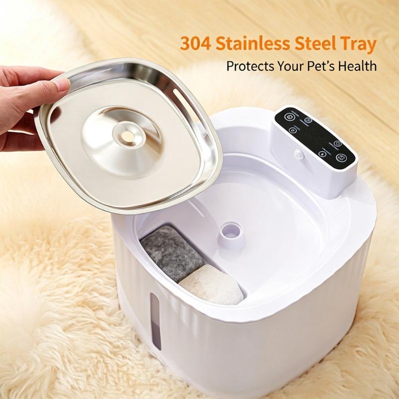 Metal Tray Pet Water Dispenser With Added Light, Rounded Form, Household Drink Station, Stainless Steel Cats Drinking Fountain for Daily Use and Water