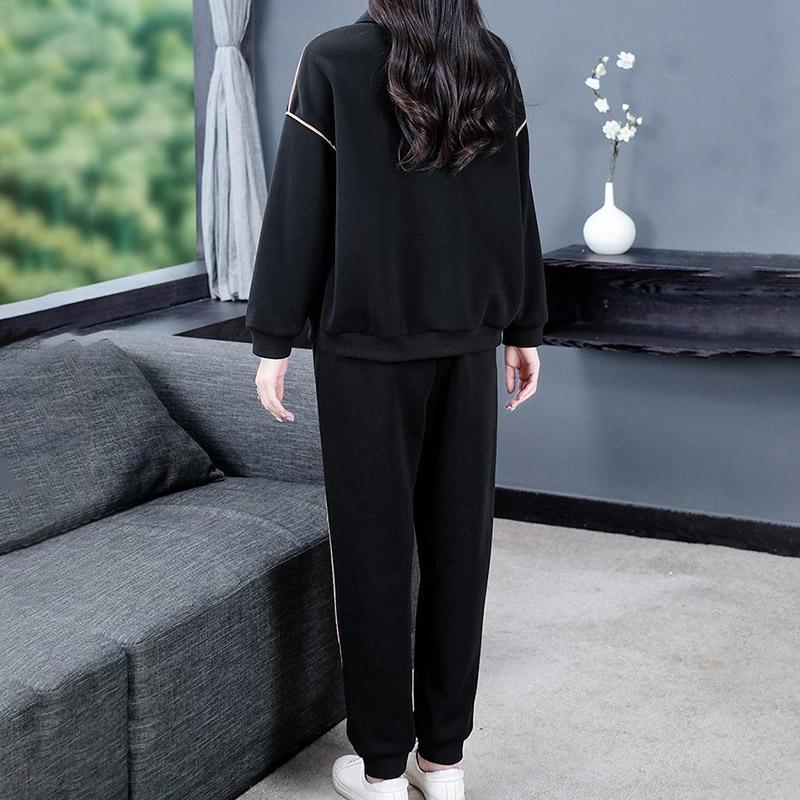 Women Suits Sets Cotton Large Size Pullover Sweatshirt Pants Long Sleeves Stretch Warm Two-piece Oversize 2PC Suit