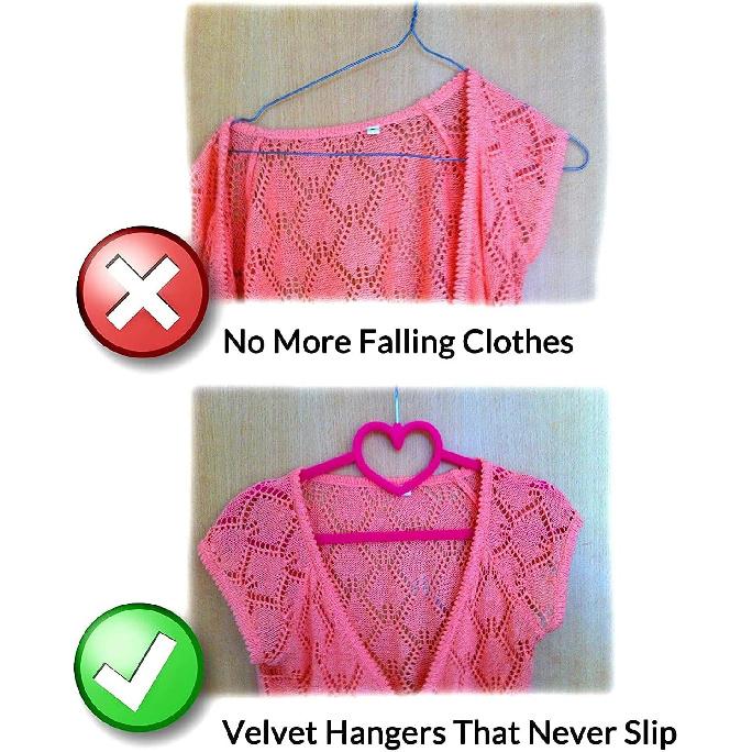 JYCCH Velvet Hangers (50-Pack) -Non-Slip- Ultra Thin Space Saving-Strong Hook Heart Shaped-Flocking Clothes Hangers for Abaya, Coats, Pants,Wine red