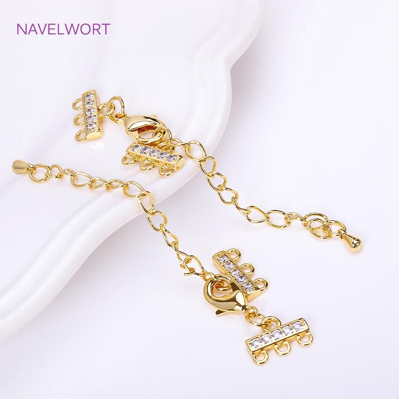 18K Gold Plated 3 Row Clasps with Lobster Extend Chain For Bracelet Necklace Making Findings,DIY Accessories Wholesale