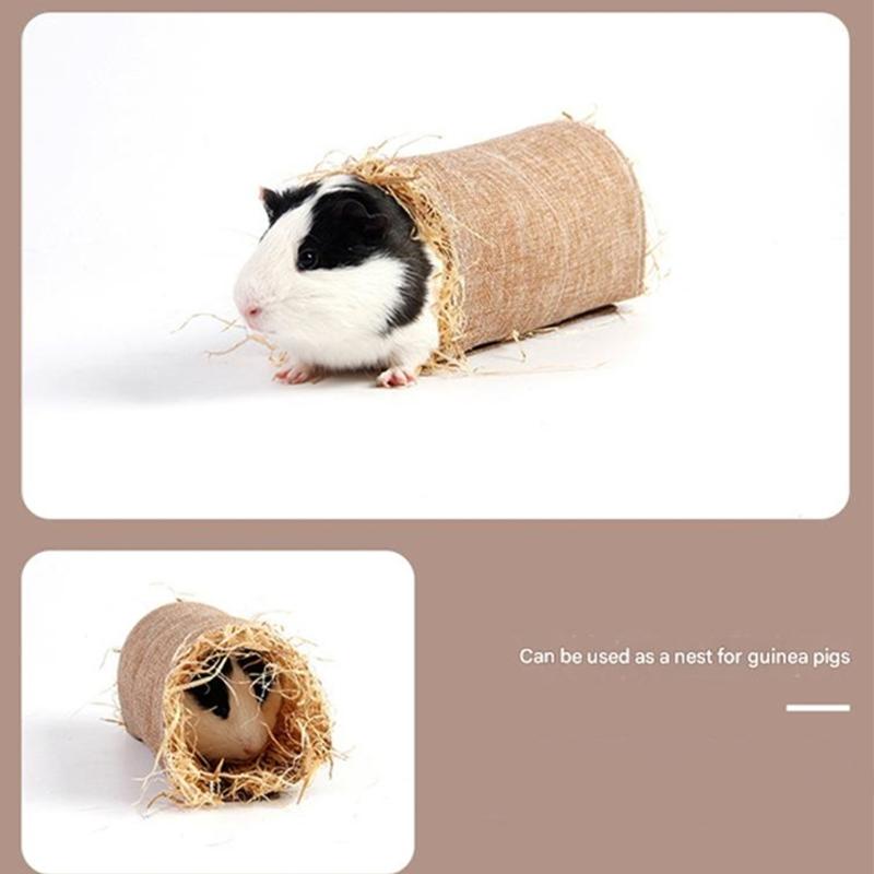 Natural Grass Filled Rabbit Tunnel Toy Cotton Linen Fabric Hideouts Cave for Small Pet Comfort Fun Burrowing Exploration