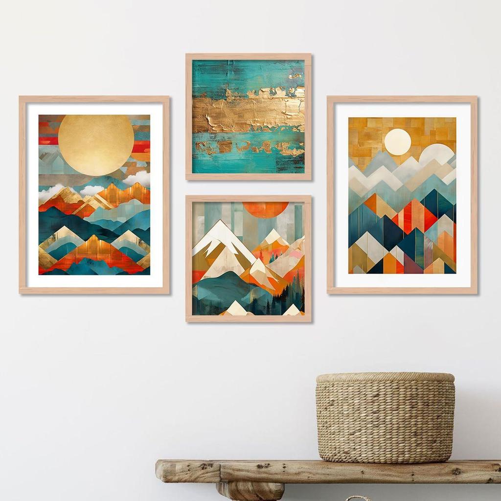 Abstract Modern Art Wall Painting with Frame for Living Room Bedroom Hall Office Framed Painting for Wall Decoration - Wall Decor for Home Set of 4