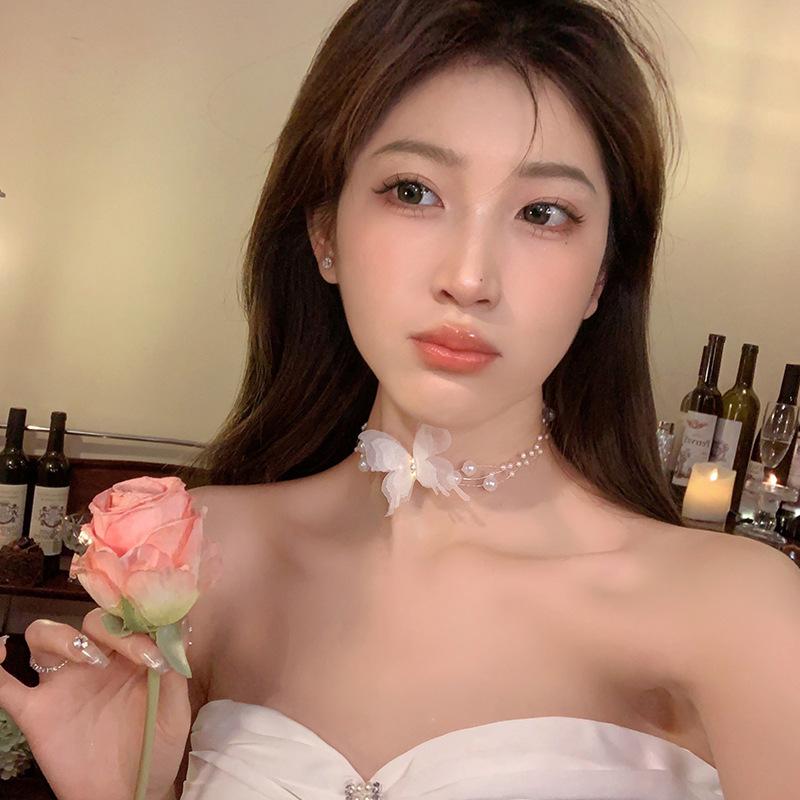 Super Immortal Butterfly Pearl Necklace Women's Light Luxury Clavicle Chain Neck Chain