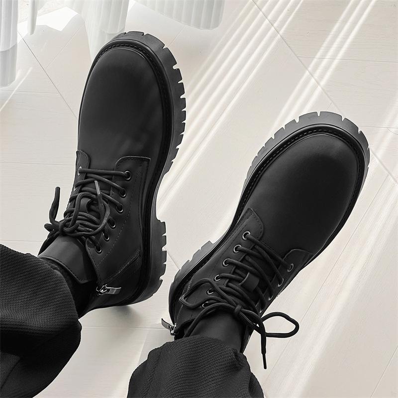 Martin Boots Men's British High Top Xuzi Spring Fleece Heightening Leather Boots Black Chelsea Boots 3305-J