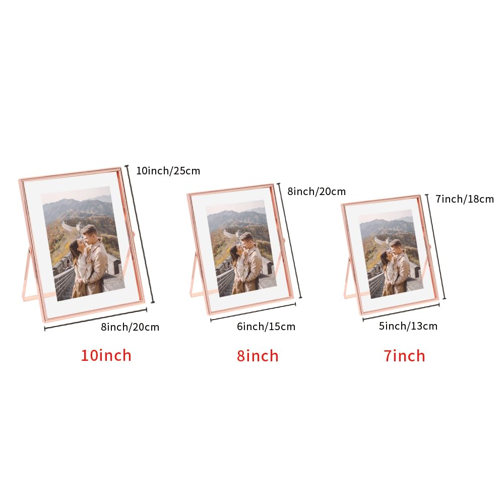 SAEGYPET Metal Photo Frame with Glass Vertical Display Tabletop Photo Frame Holiday Wedding Home Decoration Angle Adjustable Gift (Rose Gold, 15X20CM)