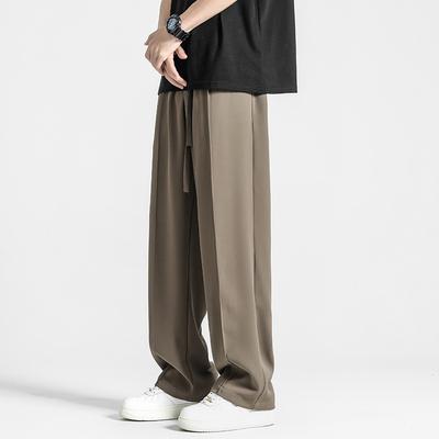 Men's Straight Loose Ice Silk Draping Feeling Plus Size New Spring and Summer Casual Trousers Sporty Wide Legs