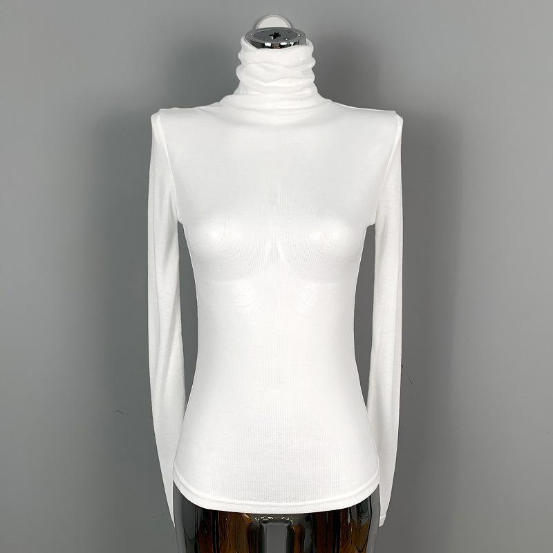 Women's Sheer High Neck Long Sleeve Korean T-shirt - Thin, Skin-friendly, Sexy Base Layer