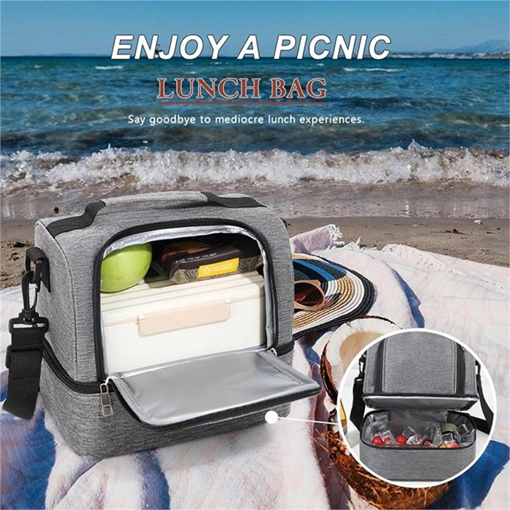Insulated Lunch Bag for Men & Women, Double-Layer Leakproof Cooler with Adjustable Strap for Office, Picnic, Beach