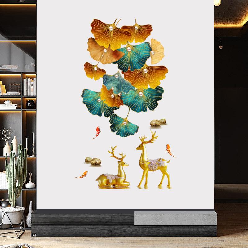 Gold Elk Maple Leaf Wall Sticker Self Adhesive Modern Living Room Entrance Simple Home Decor