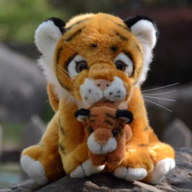 Cute Mother And Son Tiger Plush Toys Simulated Tiger Animal Dolls Kawaii Desktop Decorative Items Birthday Gifts For Friend Kids