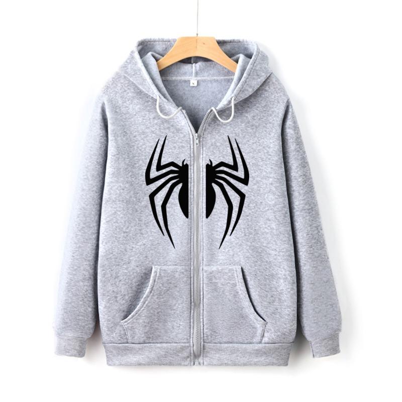 Spider Web Print Y2K Zipper Sweatshirt Streetwear Vintage Autumn Unisex Zip-up Hoodie Harajuku Fashion Spider Graphic Zip Hoody