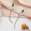 Chinese-Style Hollow Fan Bamboo Jade Earrings with Tassels
