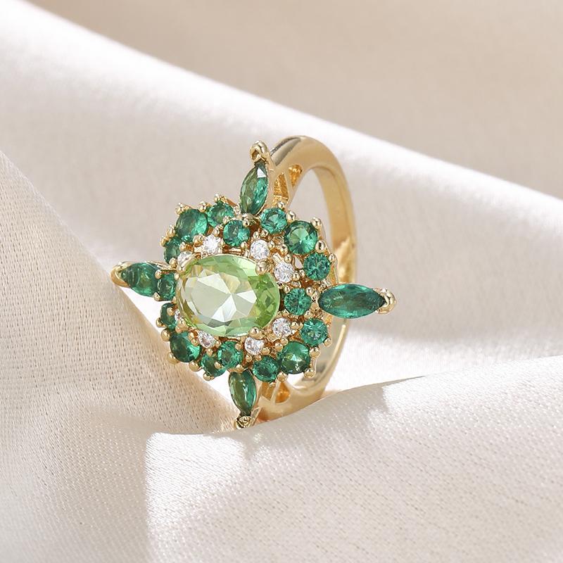 Elegant Newly Colorful Green Cubic Zirconia Rings for Women Special-interested Wedding Party Gorgeous Accessories Female Jewelry