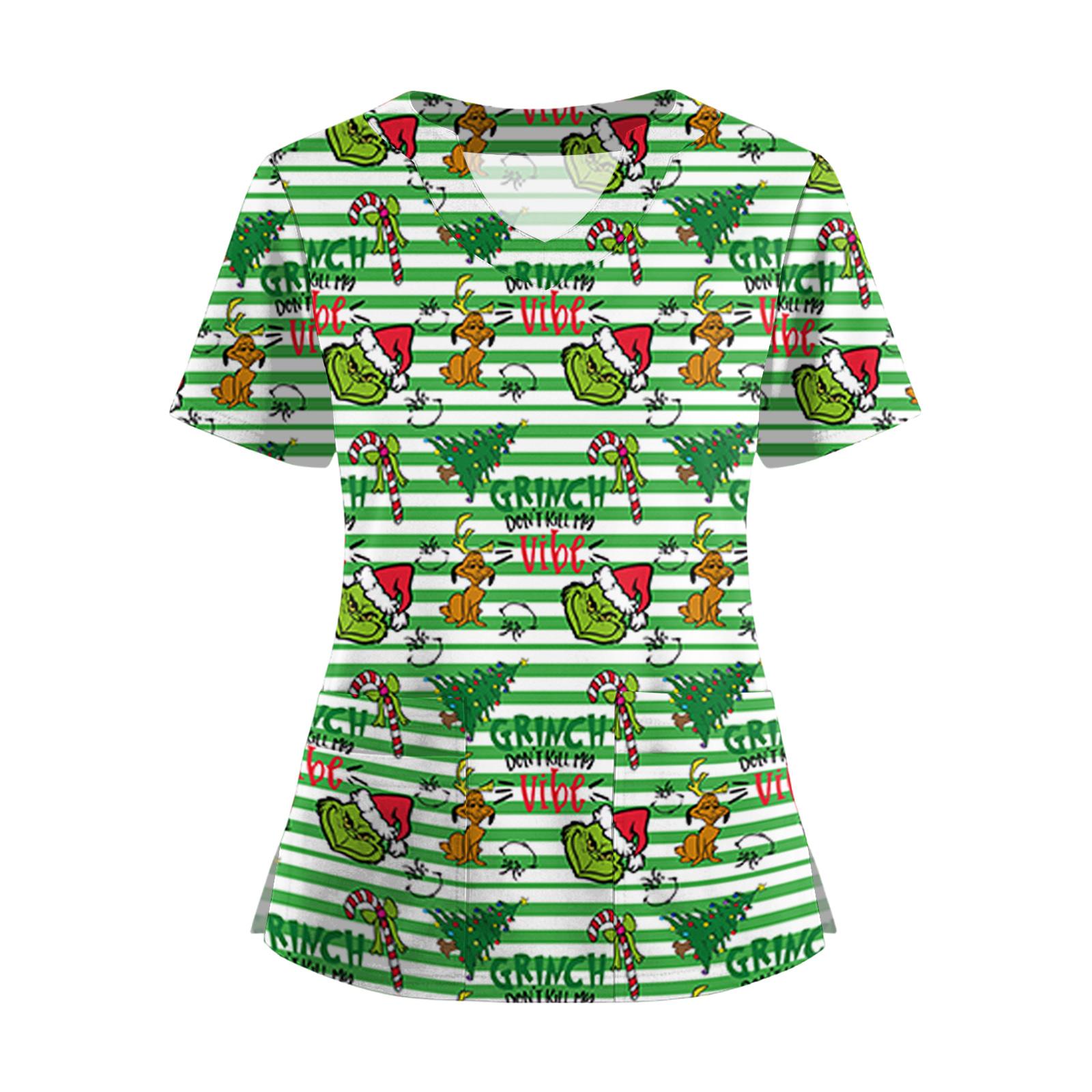 

Женская футболка с коротким рукавом, рождественским принтом, V-образным вырезом, на пуговицах сбоку и разрезом XXL зелёный